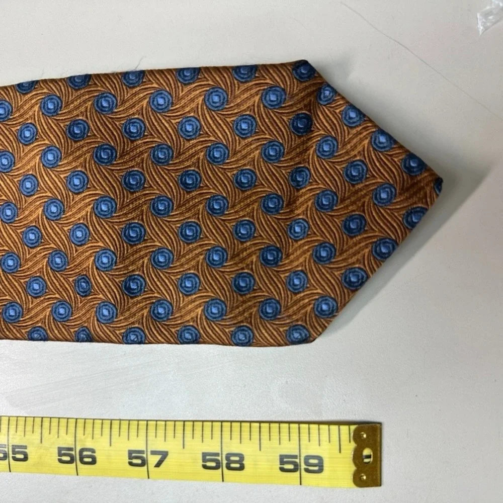 Robert Talbott Best of Class Silk Tie Blue Gold Geometric Medallion Handsewn USA